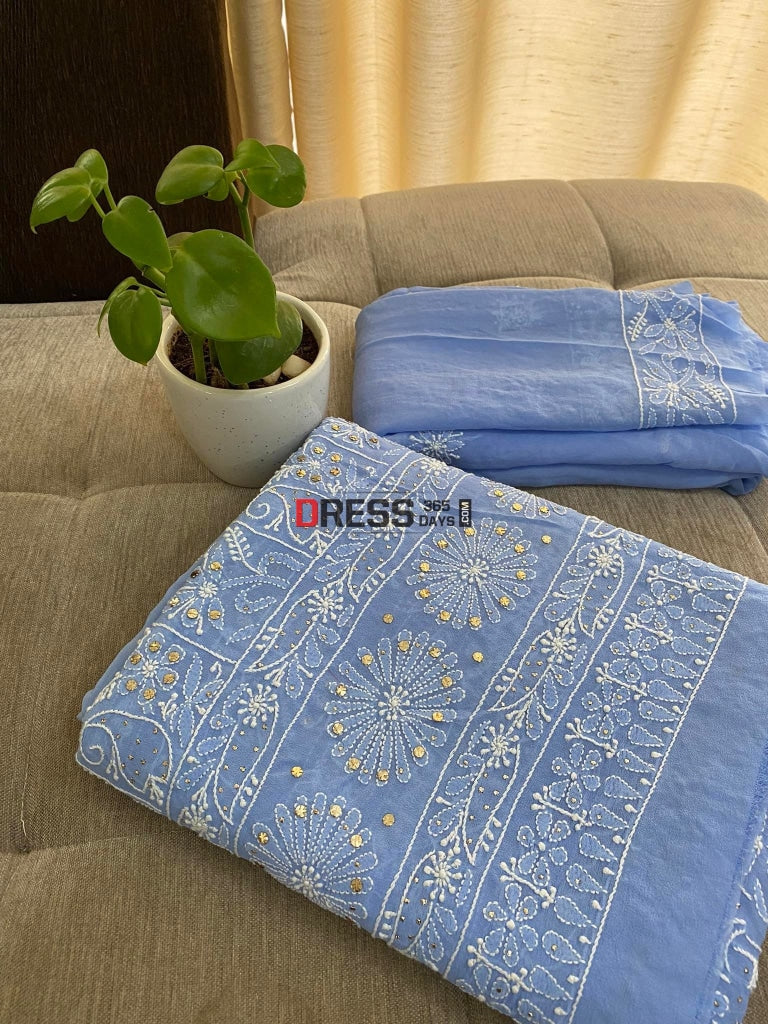 Blue Mukaish Chikankari Suit Suits