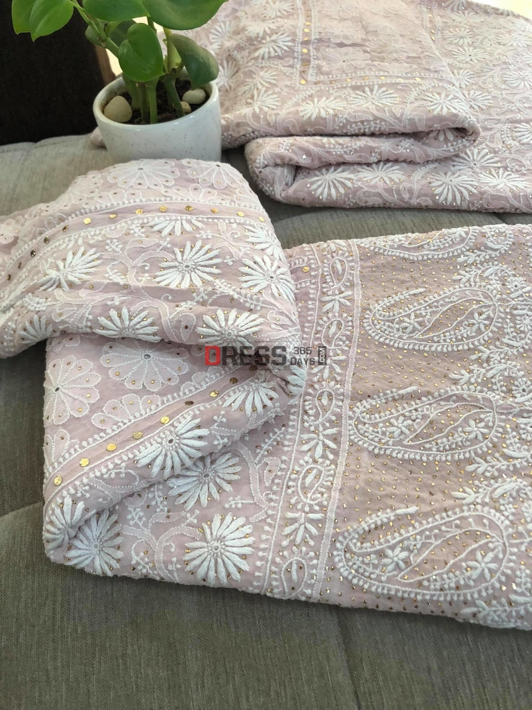 Blush Pink Fine Chikankari Kamdani Lehenga Set