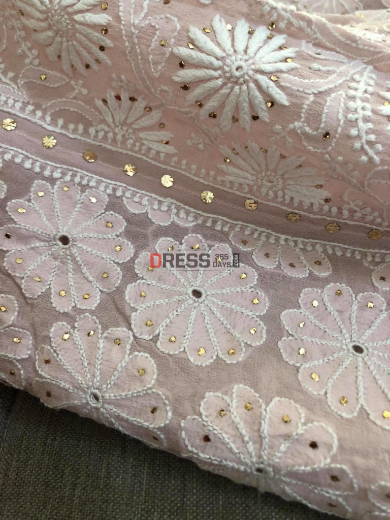 Blush Pink Fine Chikankari Kamdani Lehenga Set