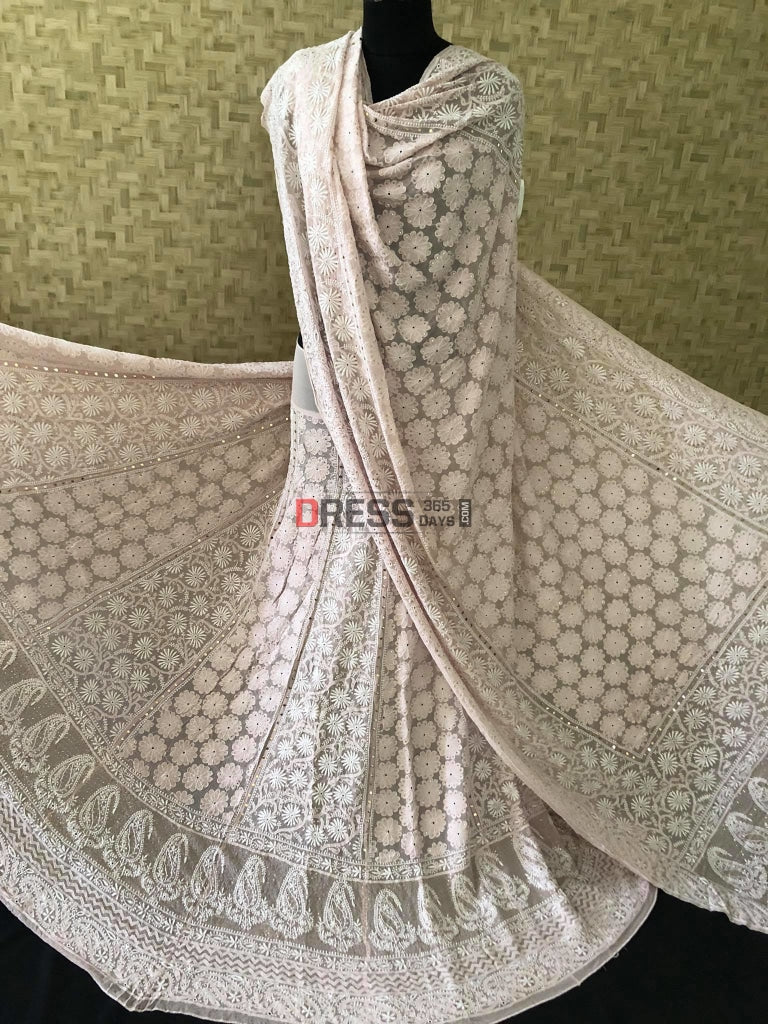 Blush Pink Fine Chikankari Kamdani Lehenga Set