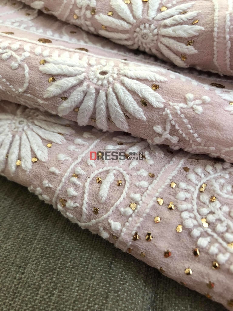 Blush Pink Fine Chikankari Kamdani Lehenga Set