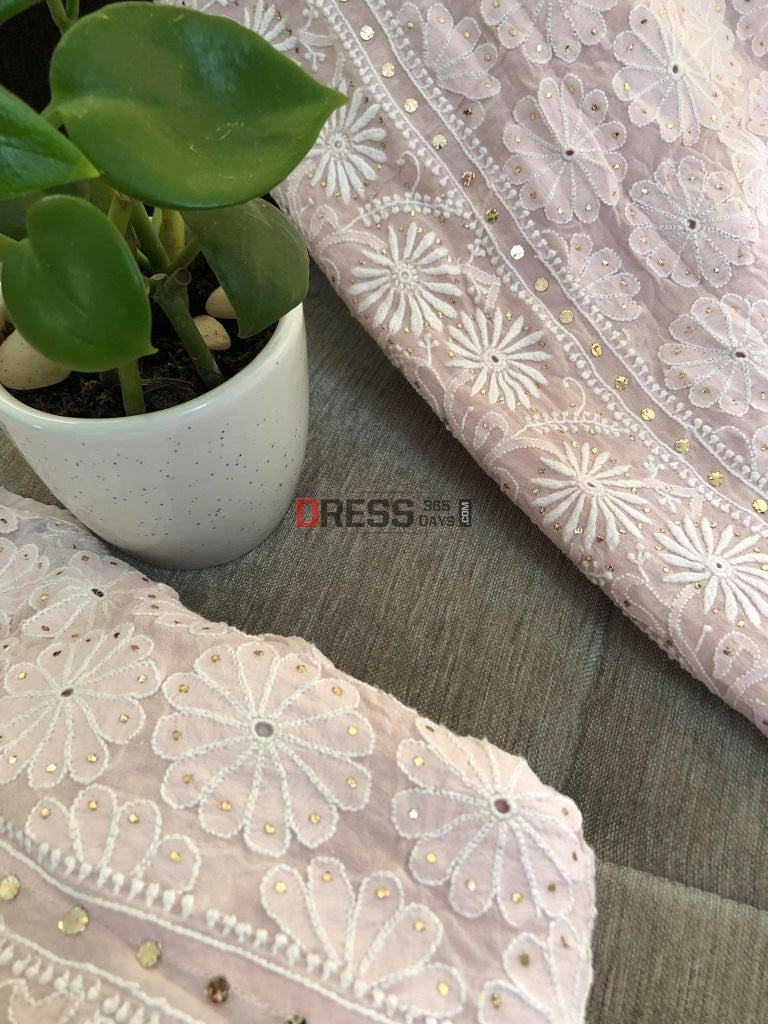 Blush Pink Fine Chikankari Kamdani Lehenga Set