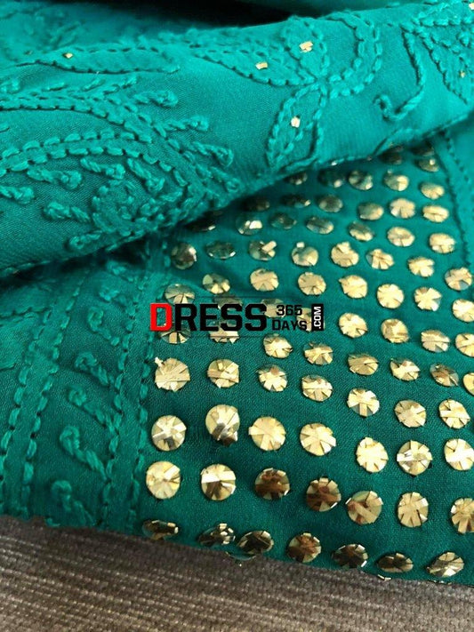 Bottle Green Lucknow Chikankari Mukaish Suit Suits