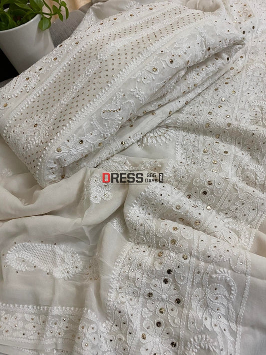 Chikankari Kamdani Anarkali & Hand Jaali Dupatta Suit Set