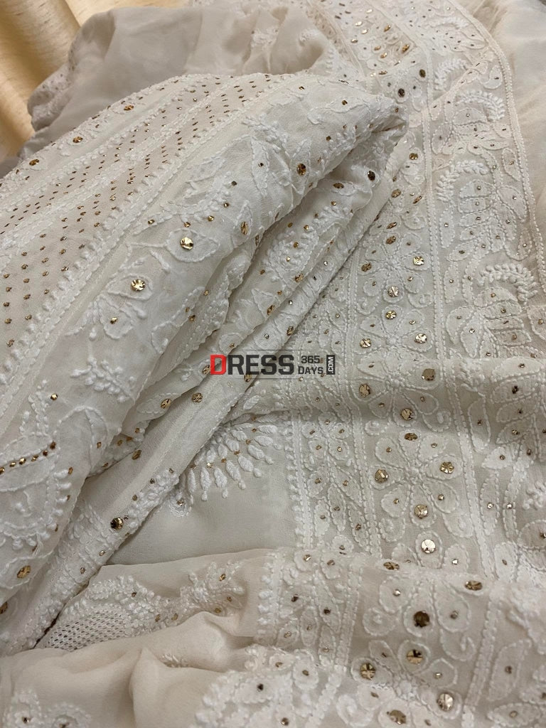 Chikankari Kamdani Anarkali & Hand Jaali Dupatta Suit Set