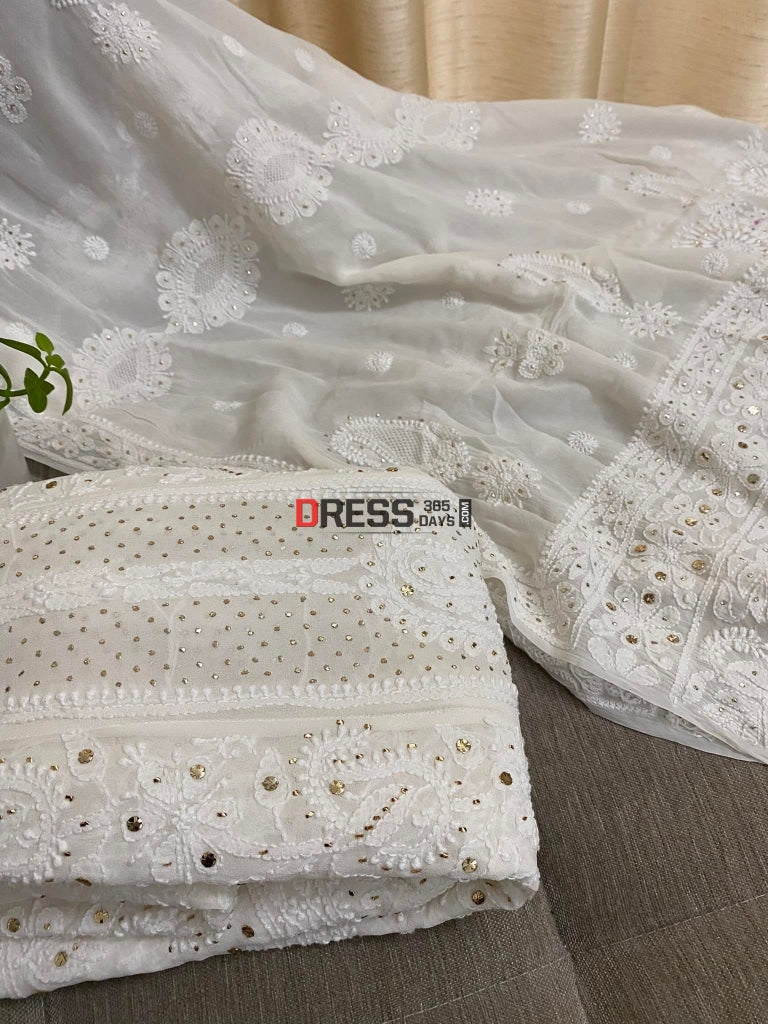 Chikankari Kamdani Anarkali & Hand Jaali Dupatta Suit Set