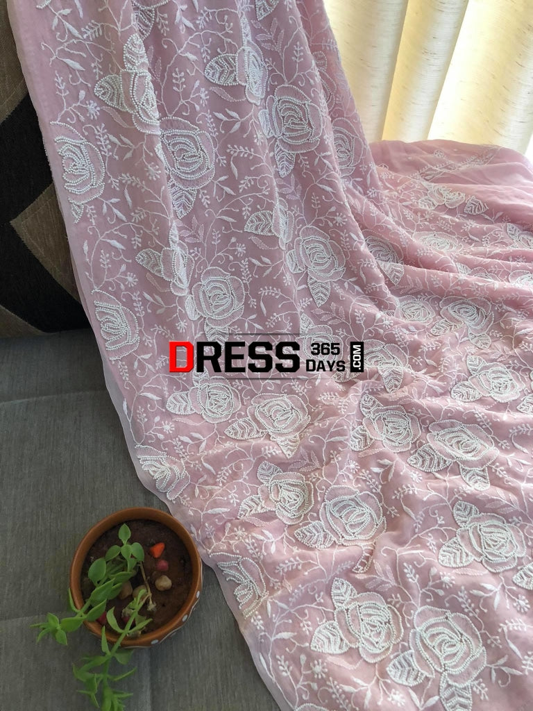 Dusty Peachy Pink Pearl & Chikankari Suit Suits