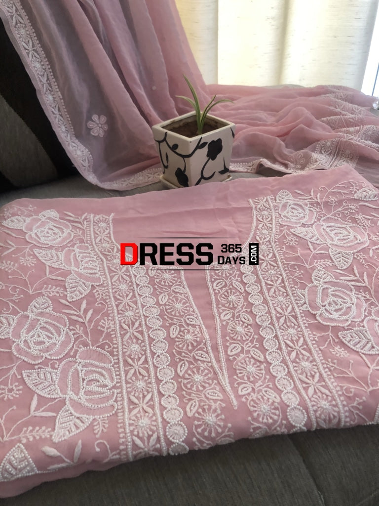 Peach Pearl & Chikankari Suit Suits