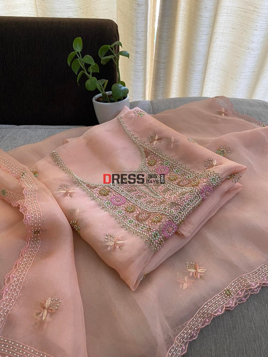 Exclusive Organza Pearls Lucknowi Chikankari Suit Suits