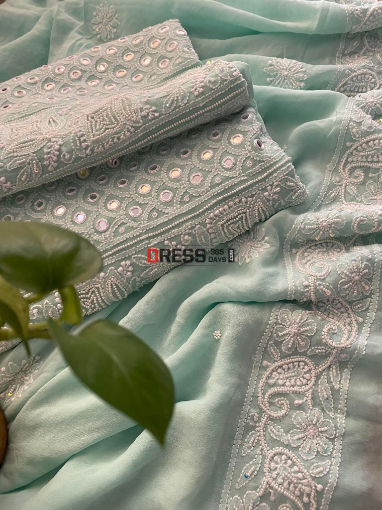 Exclusive Sea Green Pearl & Mirror Chikankari Suit Suits