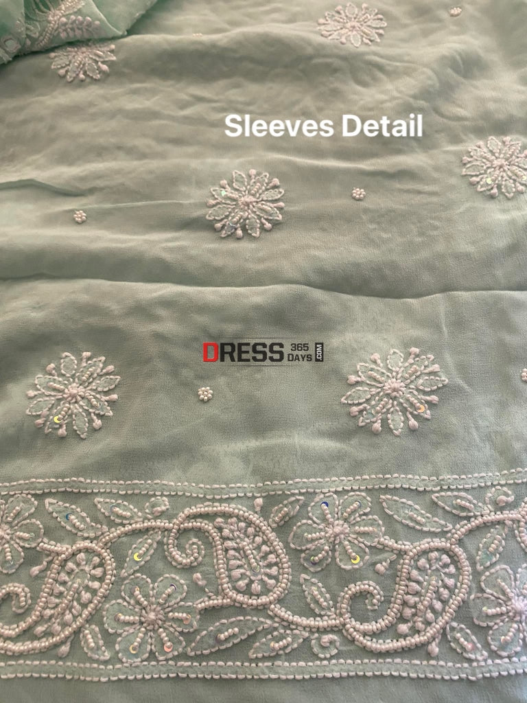 Exclusive Sea Green Pearl & Mirror Chikankari Suit Suits