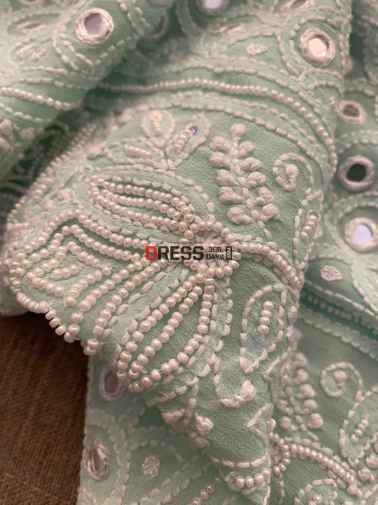 Exclusive Sea Green Pearl & Mirror Chikankari Suit Suits