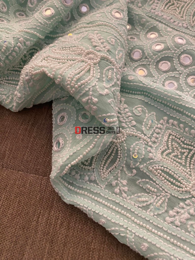 Exclusive Sea Green Pearl & Mirror Chikankari Suit Suits