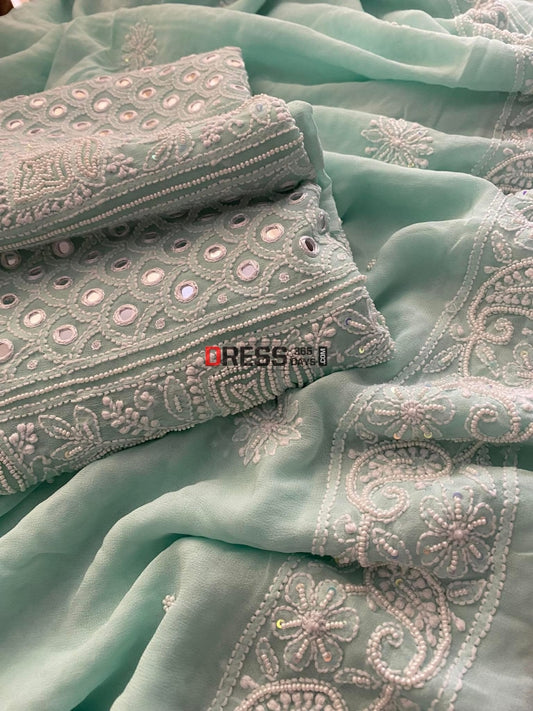 Exclusive Sea Green Pearl & Mirror Chikankari Suit Suits