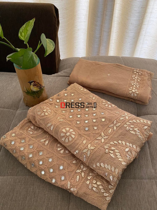 Fawn Mirror & Gota Patti Lucknowi Chikankari Suit Suits