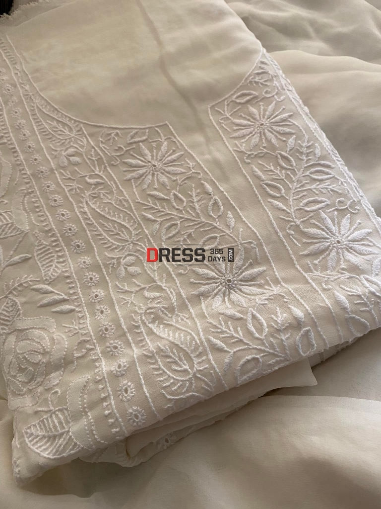 Fine Chikankari Ivory Kurta Dupatta Set Suits