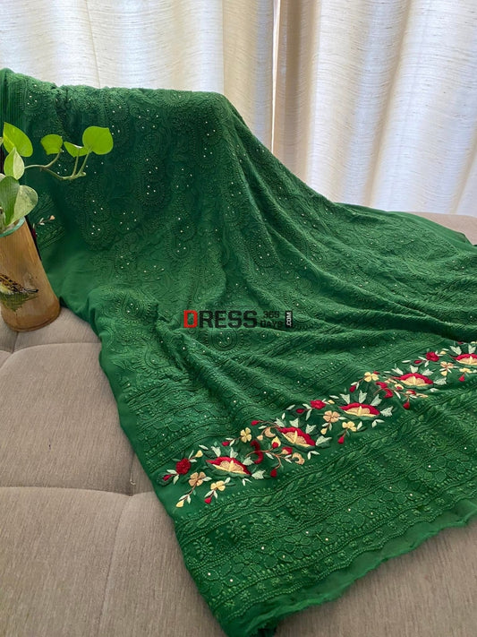 Green Chikankari Parsi Gara Daaman Suit Suits