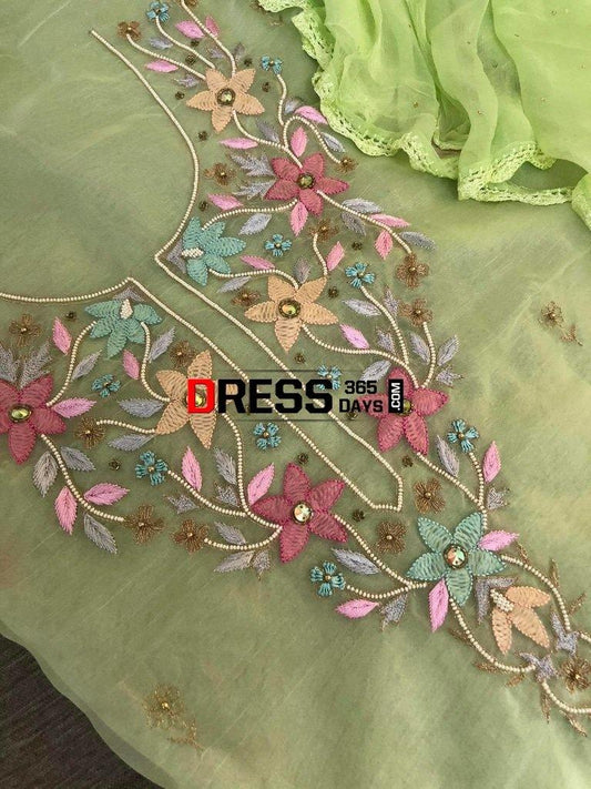 Green Organza Chikankari Suit Suits