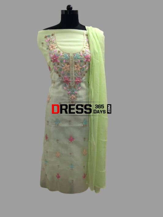 Green Organza Chikankari Suit Suits