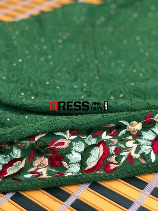 Green Parsi Gara Chikankari Suit Suits