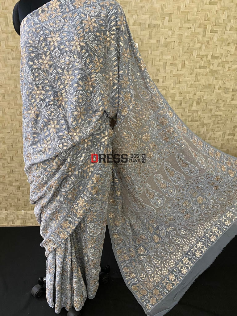 Grey Gota Patti Chikankari Saree