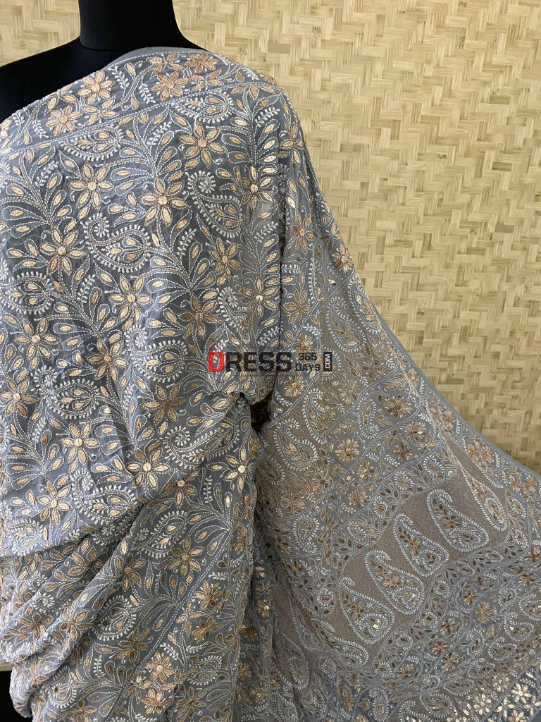 Grey Gota Patti Chikankari Saree