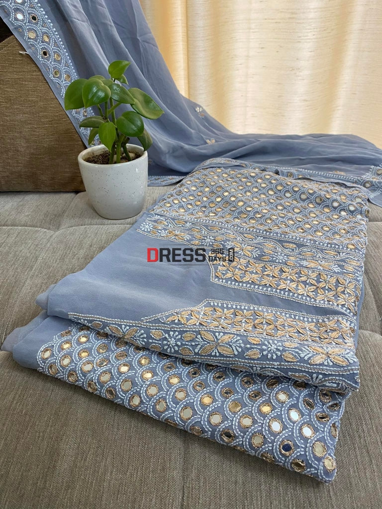 Grey Mirror & Gota Patti Chjkankari Suit Chikankari Suits