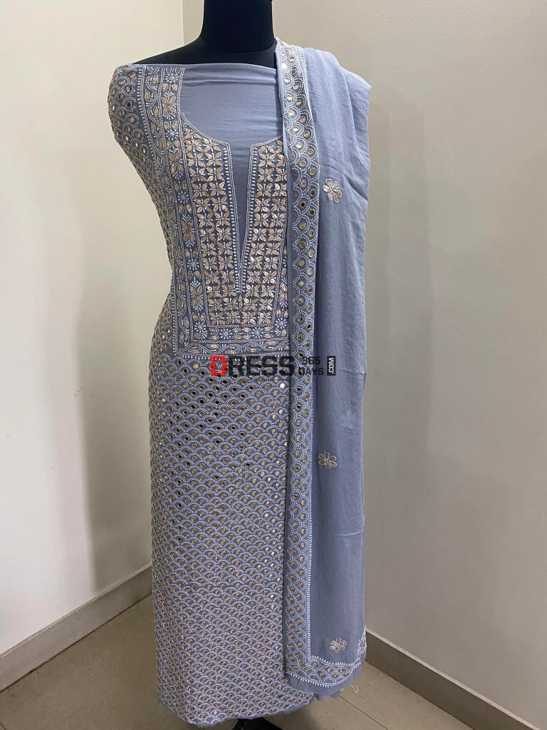 Grey Mirror & Gota Patti Chjkankari Suit Chikankari Suits