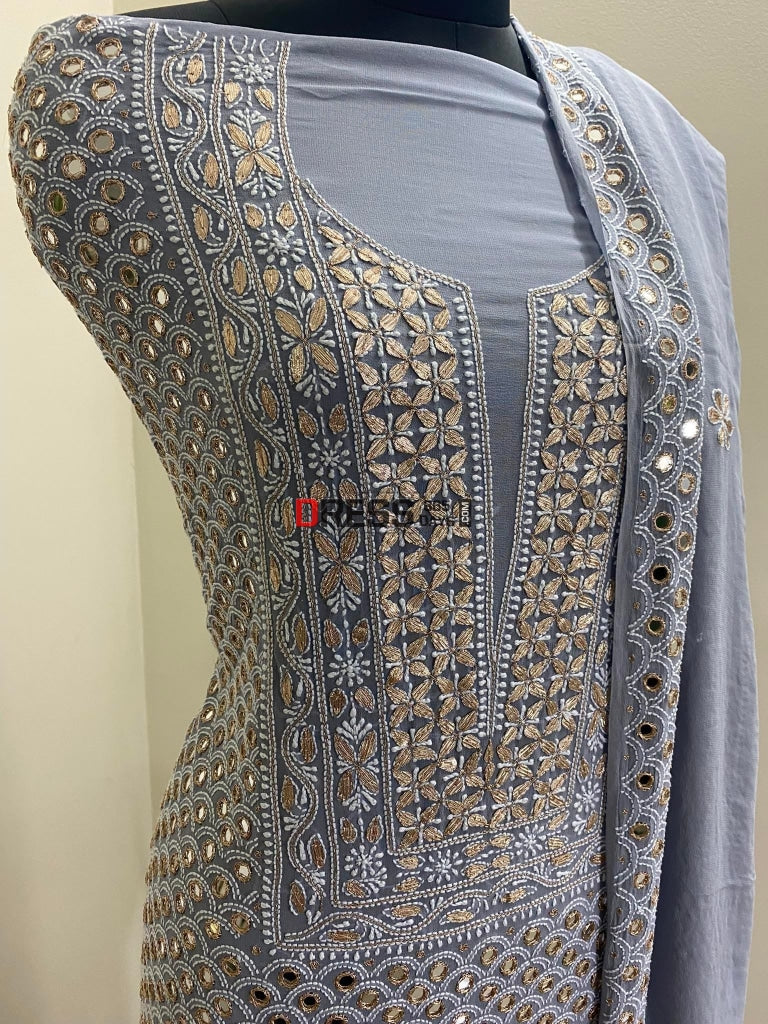 Grey Mirror & Gota Patti Chjkankari Suit Chikankari Suits