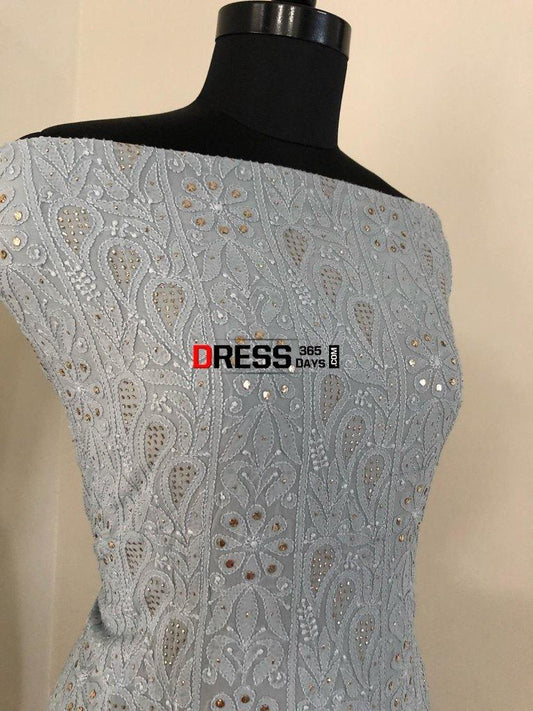 Grey Mukaish Chikankari Kurta Dupatta Suits