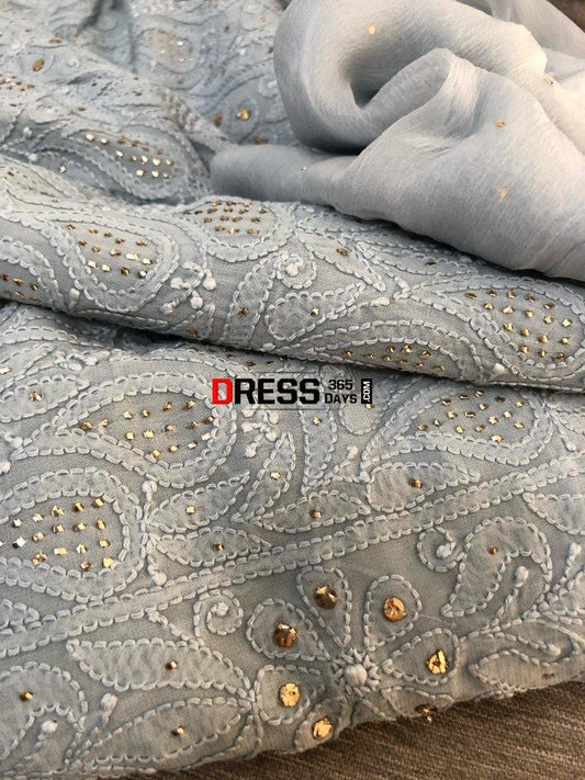 Grey Mukaish Chikankari Kurta Dupatta Suits