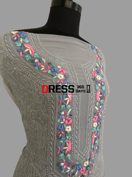 Grey Parsi Gara Chikankari Suit - Dress365days