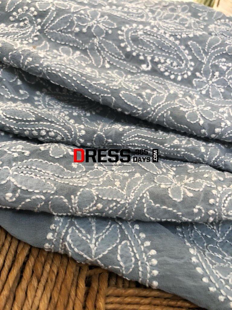 Grey Pure Georgette Chikankari Dupatta