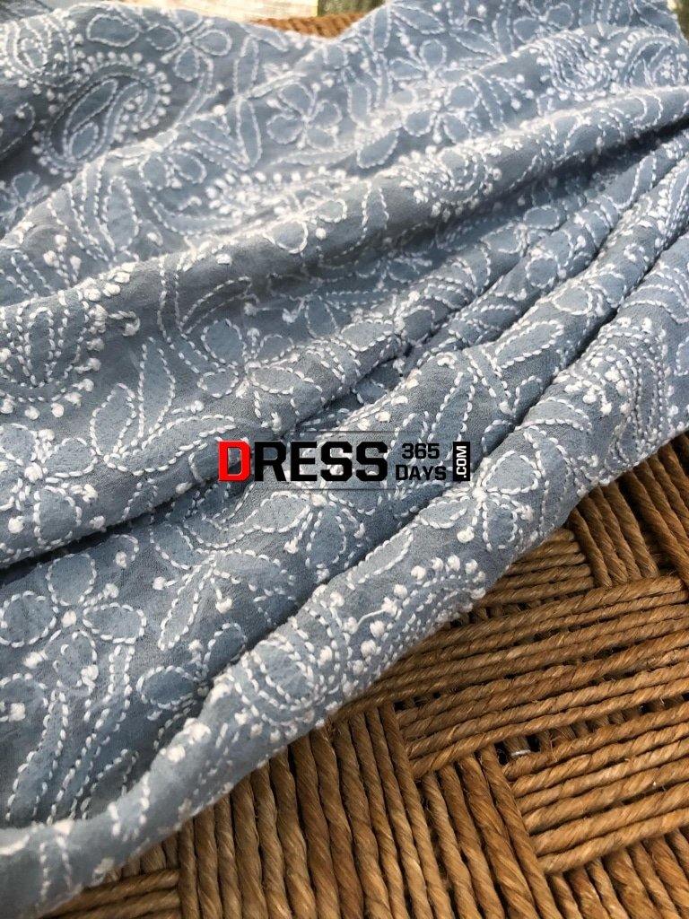 Grey Pure Georgette Chikankari Dupatta