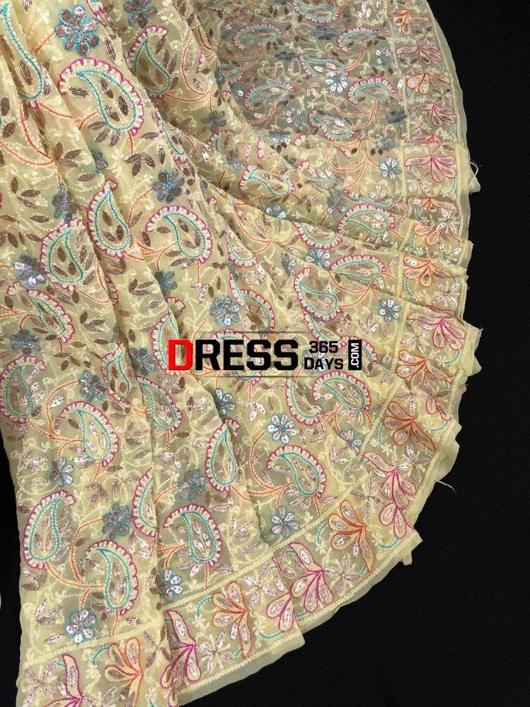 Hand Embroidered Multicolour Chikankari Gota Patti Saree