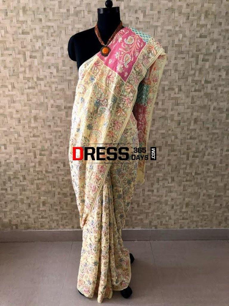 Multicolour Chikankari Gota Patti Mirror Work Saree