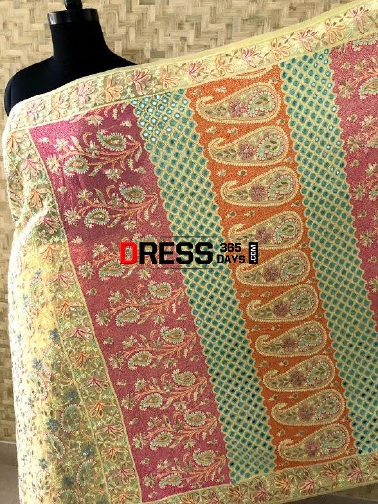 Multicolour Chikankari Gota Patti Mirror Work Saree