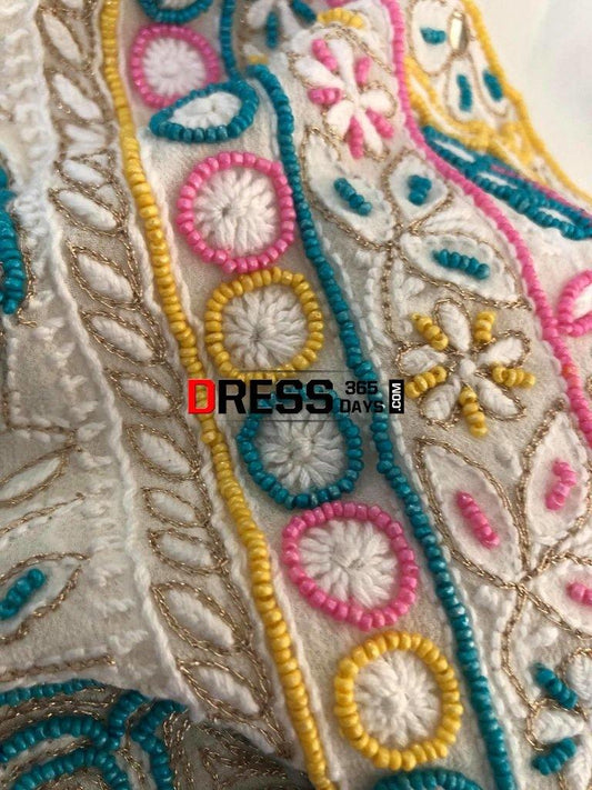 Hand Embroidered Multicolour Pearls Chikankari Suit Suits