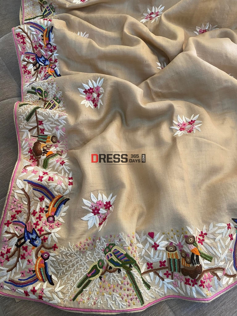 Pre Order Hand Embroidered Tussar Silk French Knot Parsi Gara Saree ...