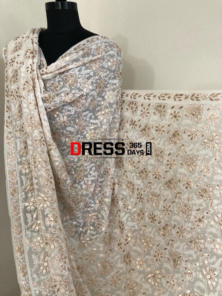 Ivory Chikankari Dupatta With Gota Patti