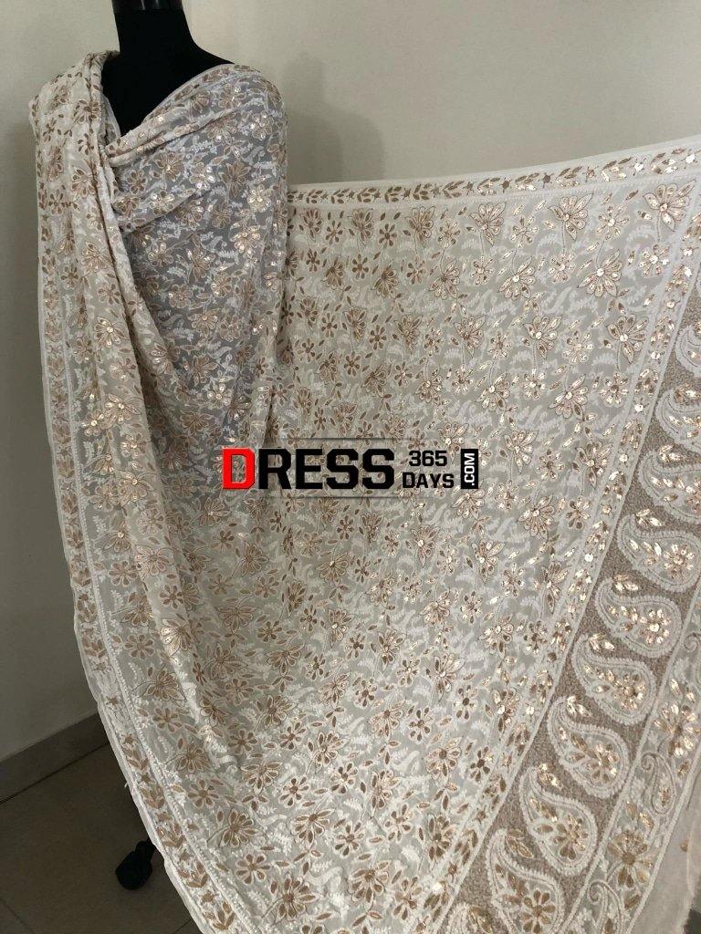 Ivory Chikankari Dupatta With Gota Patti