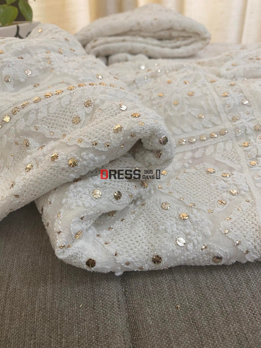 Ivory Chikankari Hand Jaali & Mukaish Lehenga Set