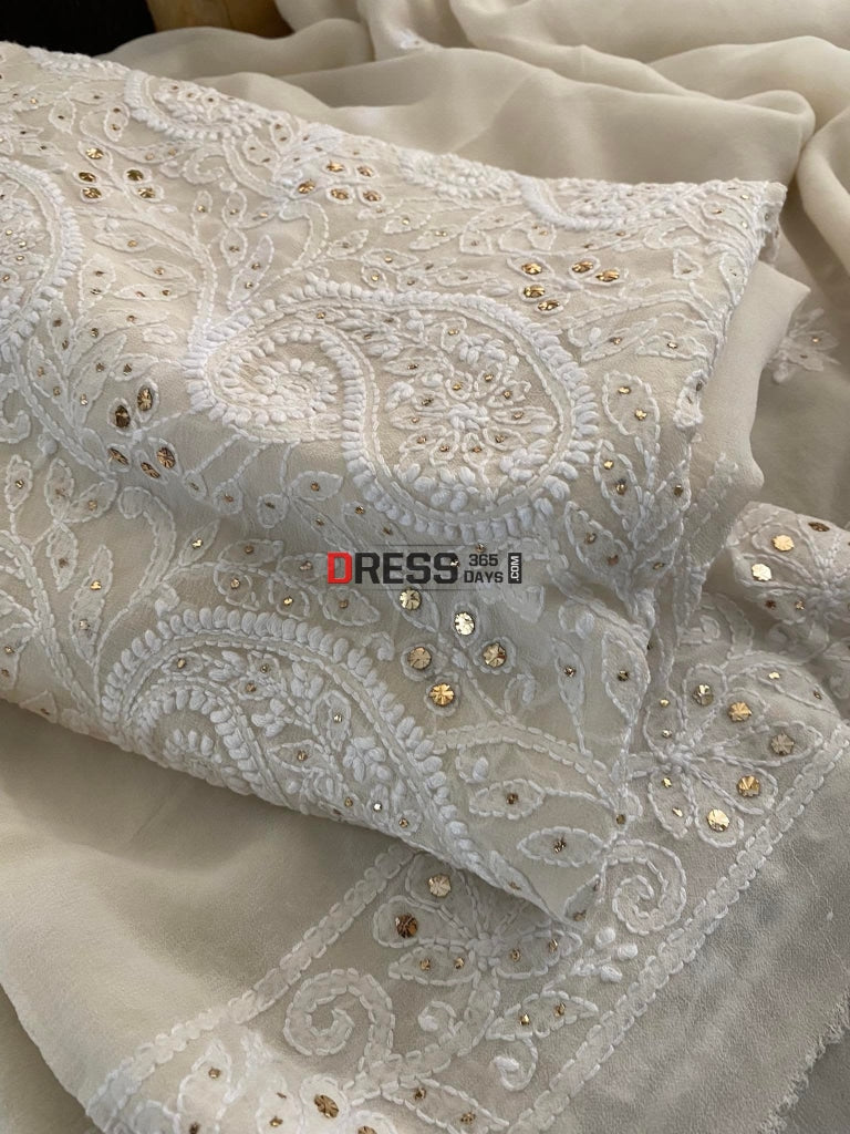 Ivory Chikankari & Mukaish Kurta Dupatta Set Suits