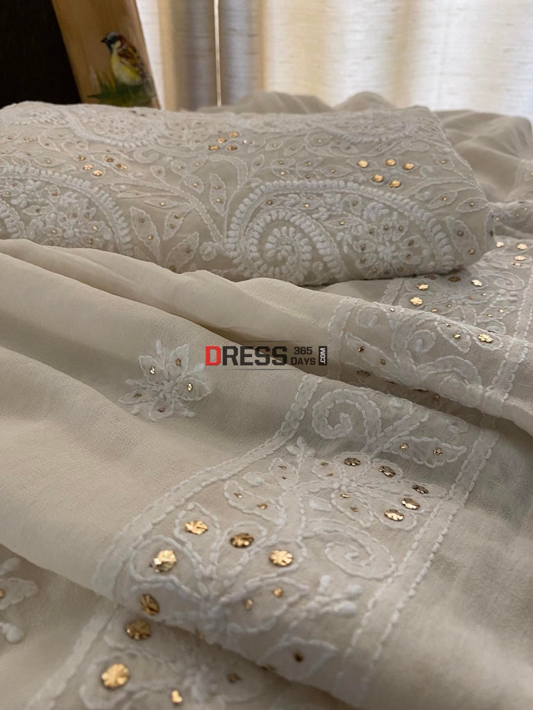 Ivory Chikankari & Mukaish Kurta Dupatta Set Suits