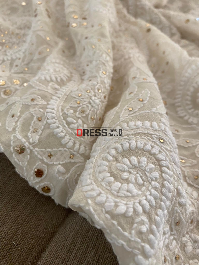 Ivory Chikankari & Mukaish Kurta Dupatta Set Suits