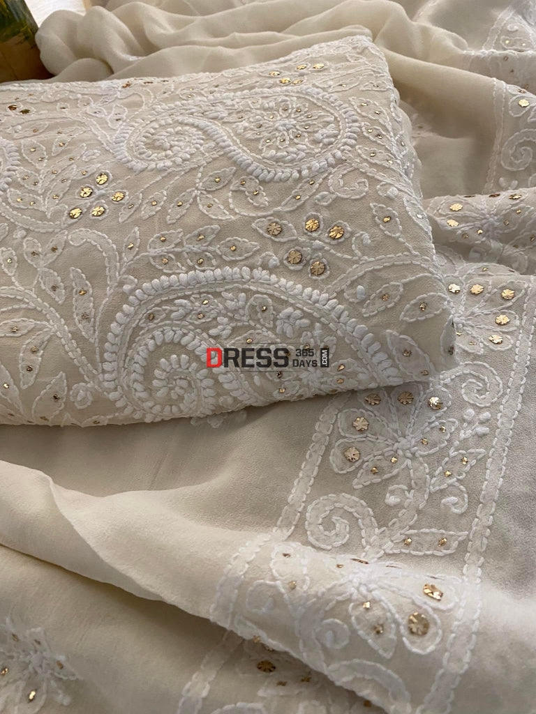 Ivory Chikankari & Mukaish Kurta Dupatta Set Suits