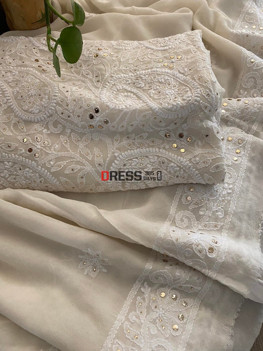 Ivory Chikankari & Mukaish Kurta Dupatta Set Suits