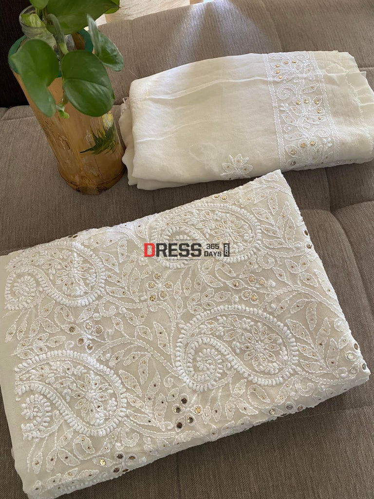 Ivory Chikankari & Mukaish Kurta Dupatta Set Suits