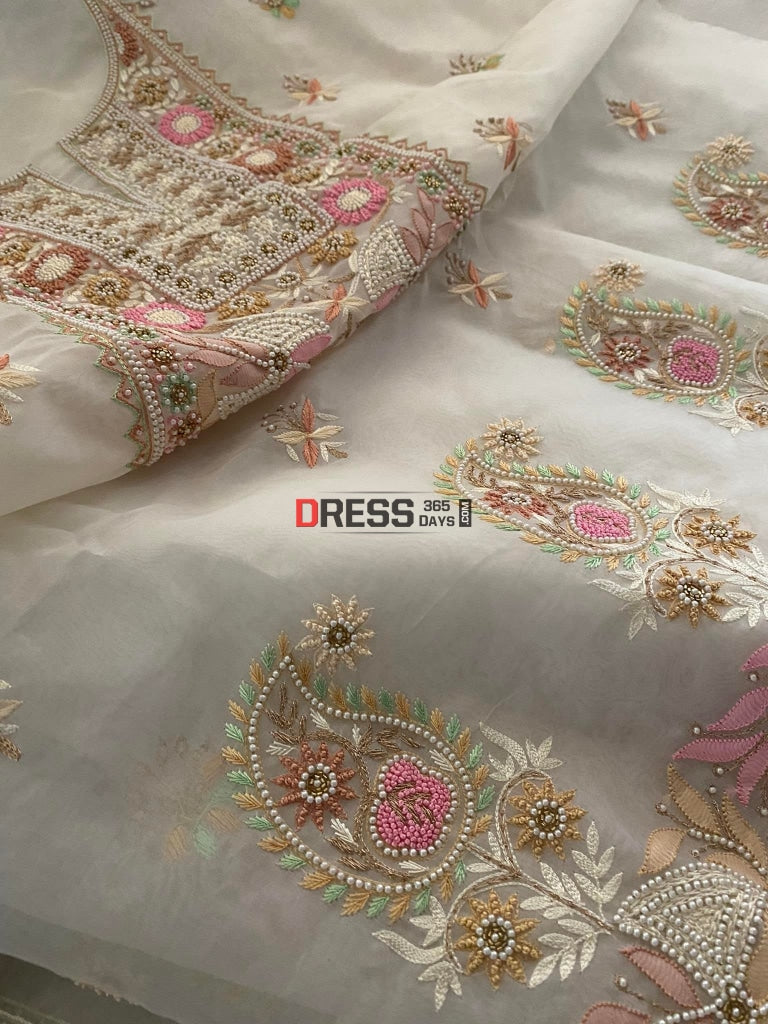 Ivory Exclusive Organza Pearls Chikankari Suit – Dress365days