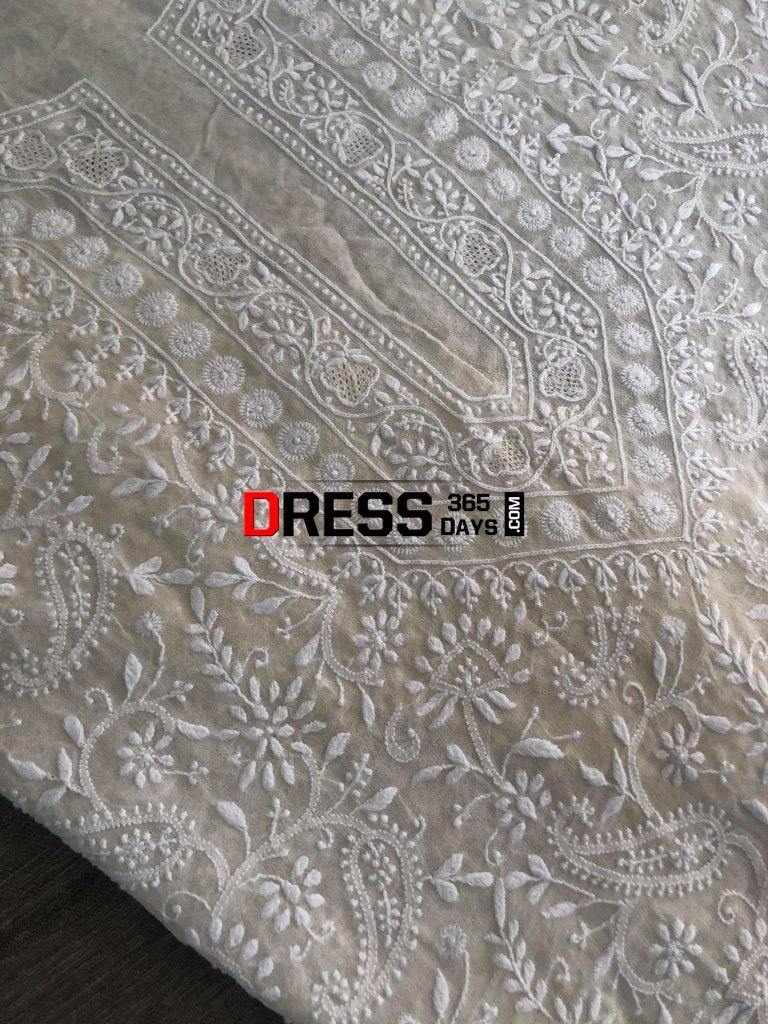 Ivory Fine Chikankari Front Back Embroidered Suit Suits